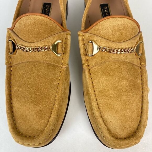Hyusto Mick Moccasin Light Brown Mustard Yellow Suede Gold Brass Loafers‎ 40 EUR - Picture 3 of 9